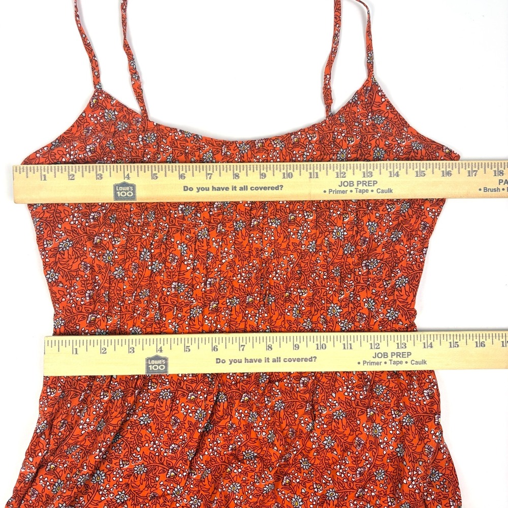 Old Navy Floral‎ Cami Mini Sun Dress Womens Sz M Orange Cottage Boho Pintuck - Picture 5 of 16